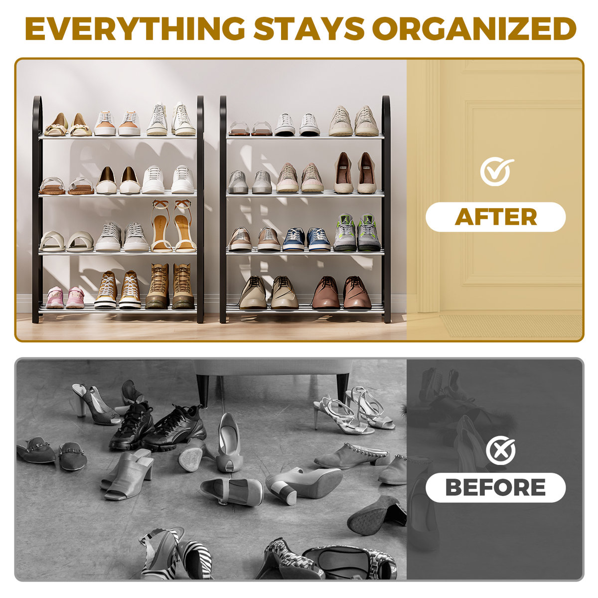 4 Tier Shoe Rack for Closet, Space-Saving & Durable Shoe Organizer, Easy Assembly Black 12 Pair Shoe Storage for Entryway